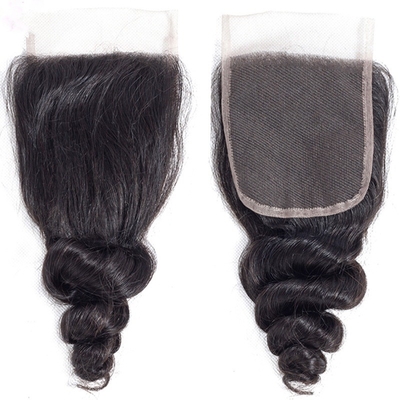 Estensione dei capelli umani 4x4 Chiusura in pizzo senza adesivo Curva a onde sciolte Perrucca Remy Hair Grade