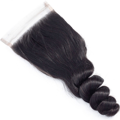Estensione dei capelli umani 4x4 Chiusura in pizzo senza adesivo Curva a onde sciolte Perrucca Remy Hair Grade