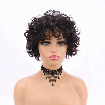 250% Densità Pixie Cut Curly Human Hair Wig con materiale base di pizzo svizzero
