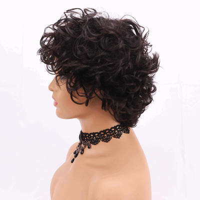 250% Densità Pixie Cut Curly Human Hair Wig con materiale base di pizzo svizzero