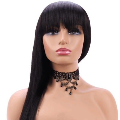 Base di pizzo svizzero Pieghe di pizzo rettilineo con frangia 100% Capelli umani Capelli vergini
