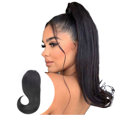 Clip di capelli umani al 100% con estensione di coda di cavallo dritto 16 pollici vergine grezza naturale nero