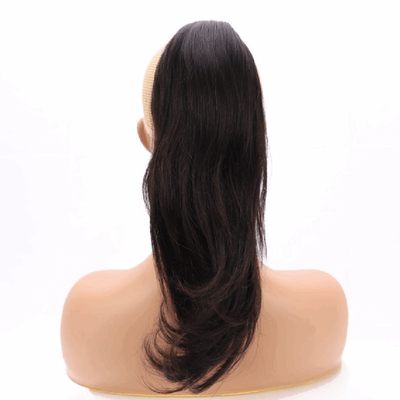 Clip di capelli umani al 100% con estensione di coda di cavallo dritto 16 pollici vergine grezza naturale nero