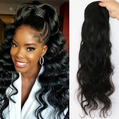 Body Wave Wrap Black Hair Piece con vantaggio di perdita e senza intreccio