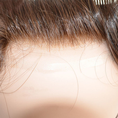 Tecnica a mano confezionata, capelli umani, cappello a base di pizzo svizzero, linea visibile.