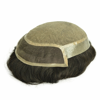 100% capelli umani veri maschi Toupee tessuto a mano Patch per capelli invisibili con pelle in PU e pizzo svizzero