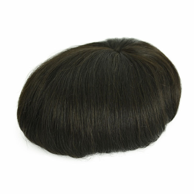 100% capelli umani veri maschi Toupee tessuto a mano Patch per capelli invisibili con pelle in PU e pizzo svizzero