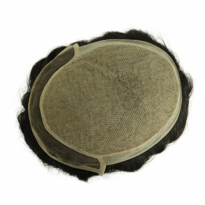 100% capelli umani veri maschi Toupee tessuto a mano Patch per capelli invisibili con pelle in PU e pizzo svizzero