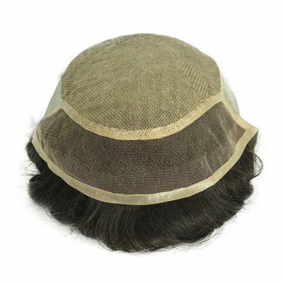 100% capelli umani veri maschi Toupee tessuto a mano Patch per capelli invisibili con pelle in PU e pizzo svizzero