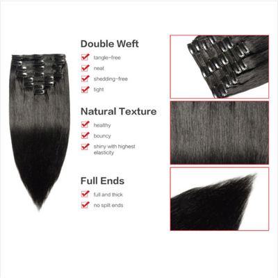 Clip di capelli rettilineo a cuticule piena In estensioni di capelli reali indiane crude per donne nere