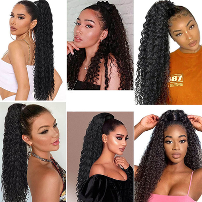Vigoriosa vera brasiliana Kinky Curly Wrap Around Ponytail Estensioni di capelli umani Nero