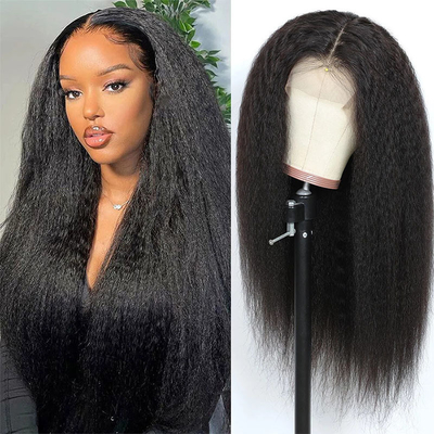 Colore pizzo marrone chiaro 13*4 HD Afro Kinky capelli umani dritti pizzo parrucche frontali Venditori