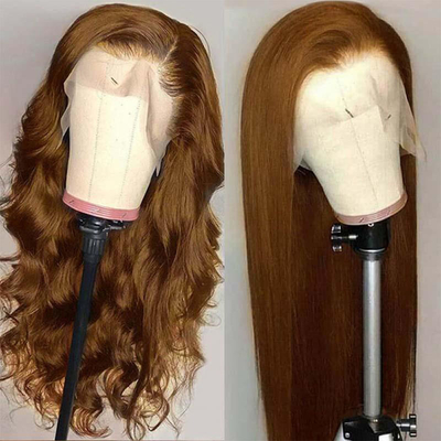 12-34 Inch Raw Indian Real Chestnut Brown Hair Wig HD Trasparente Parrucca Frontale in pizzo svizzero