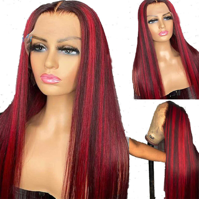 Materiale di base di pizzo svizzero 150% 180% 200% Densità capelli umani originali pizzo rosso parrucche anteriori