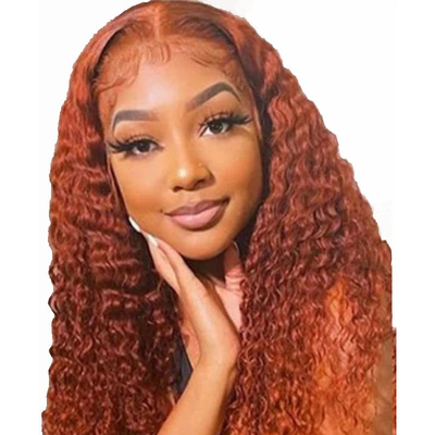 Dolce e lucente Orange Ginger Colore Umano Kinky Riccioli Remy Hair Perugina Con HD Lace Frontale