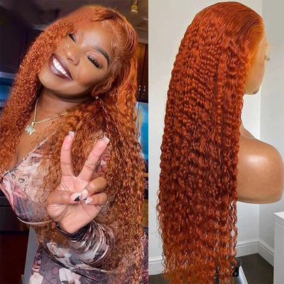 Dolce e lucente Orange Ginger Colore Umano Kinky Riccioli Remy Hair Perugina Con HD Lace Frontale