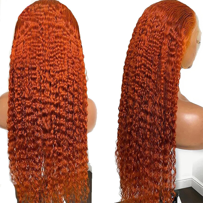 Dolce e lucente Orange Ginger Colore Umano Kinky Riccioli Remy Hair Perugina Con HD Lace Frontale