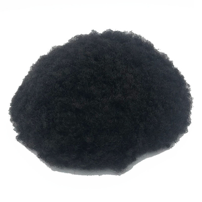 Remy Hair adesivo ad alta densità Afro Curl PU Sistema di sostituzione dei capelli a pizzo Toupee per uomini neri