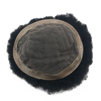 Remy Hair adesivo ad alta densità Afro Curl PU Sistema di sostituzione dei capelli a pizzo Toupee per uomini neri