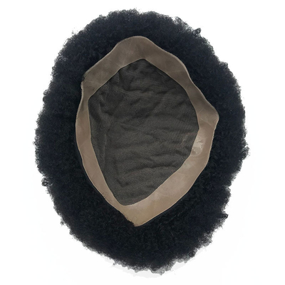 Remy Hair adesivo ad alta densità Afro Curl PU Sistema di sostituzione dei capelli a pizzo Toupee per uomini neri