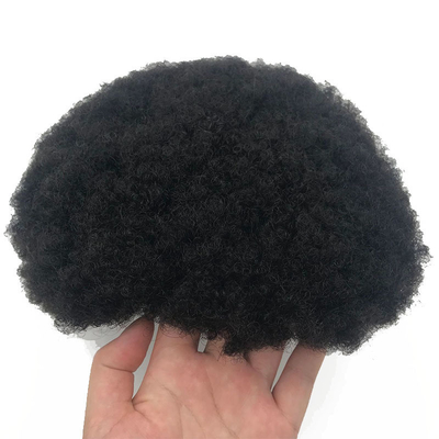 Remy Hair adesivo ad alta densità Afro Curl PU Sistema di sostituzione dei capelli a pizzo Toupee per uomini neri