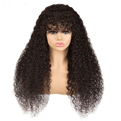 Naturale nero di grado 10A 100% capelli umani vergini grezzi parrucche senza colla con frangia 150% densità