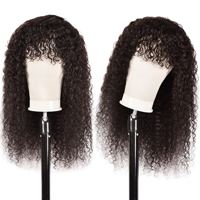 Naturale nero di grado 10A 100% capelli umani vergini grezzi parrucche senza colla con frangia 150% densità