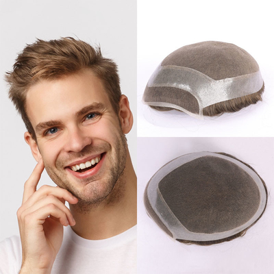80% di densità di luce Toupee maschile con tecnica a mano e stile rettilineo