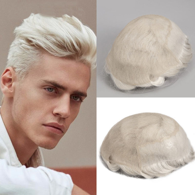 Disegno di Toupee destro Russo Legato a mano Scalpo completo HD Sistema di capelli umani a pizzo Perrucca Capelli vergini