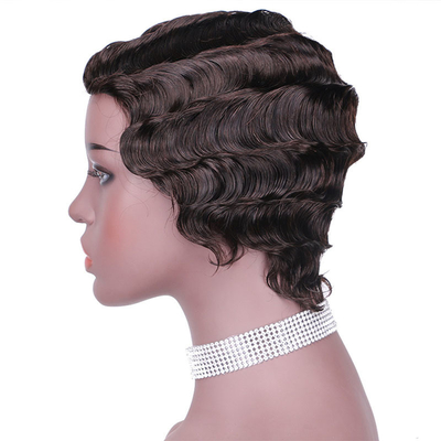 6 pollici di onde d'acqua Pixie taglio corto di capelli umani parrucche con 180% di densità e 250g-450g