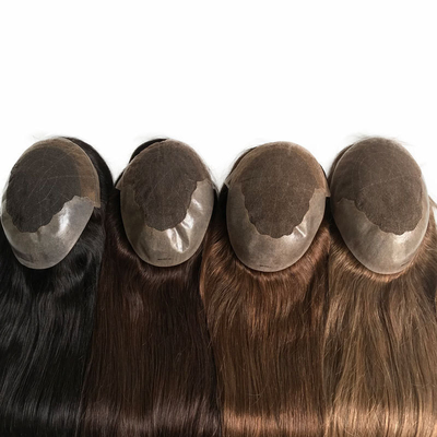 20 pollici marrone chiaro evidenzia capelli umani Remy Toppers capelli brasiliani Toupee pizzo base PU