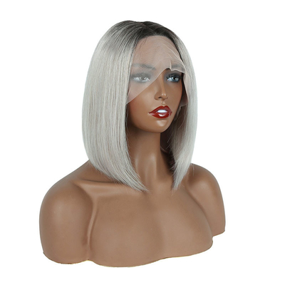 100% capelli umani Ombre Grigio Corto Bob Taglio Pre Plucked HD Pizzo Parrucche anteriori 250% Densità