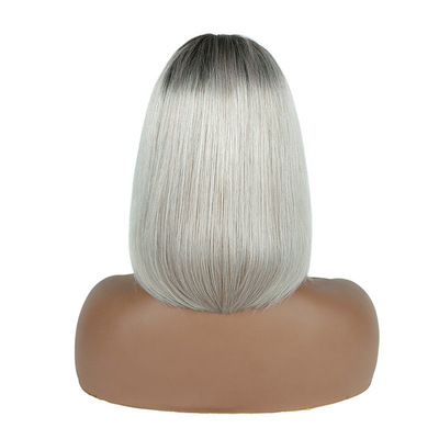 100% capelli umani Ombre Grigio Corto Bob Taglio Pre Plucked HD Pizzo Parrucche anteriori 250% Densità