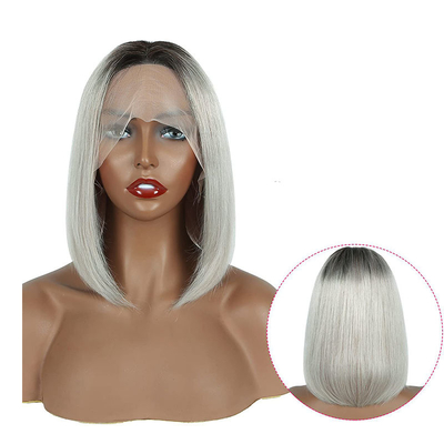 100% capelli umani Ombre Grigio Corto Bob Taglio Pre Plucked HD Pizzo Parrucche anteriori 250% Densità