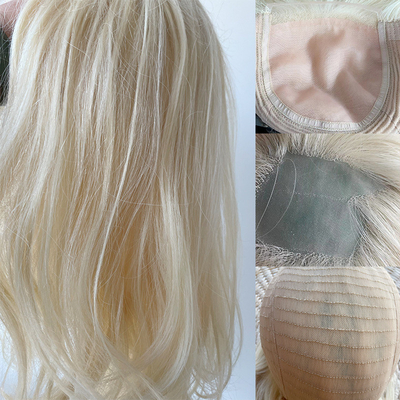6x6 Legato a mano Topper Free Part Silk Top Base Platinum Blonde Clip in Toupee per Custom Made