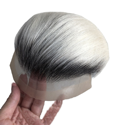 Capelli Remy Legati a Mano Naturale Ombre Sale E Pepe Grigio Capelli Umani Toupe per Uomini
