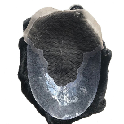 Capelli neri naturali Toupee 6x8 pizzo francese Patch capelli maschili capelli cinesi 110% densità