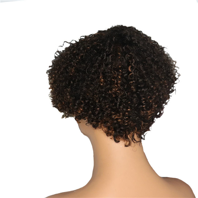 Perrucchia color marrone chiaro afro ricci cuticule allineata corto taglio dei capelli da fantoccio parrucche con frangia