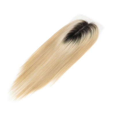 Base di seta europea Ash Blonde Straight Clip On Human Hair Topper con pizzo HD per donne