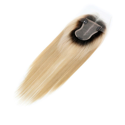 Base di seta europea Ash Blonde Straight Clip On Human Hair Topper con pizzo HD per donne