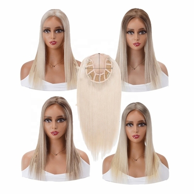 Capelli in pu ebrei naturali per donne, finitura in seta, pizzo, fronte biondo europeo, 100-200g