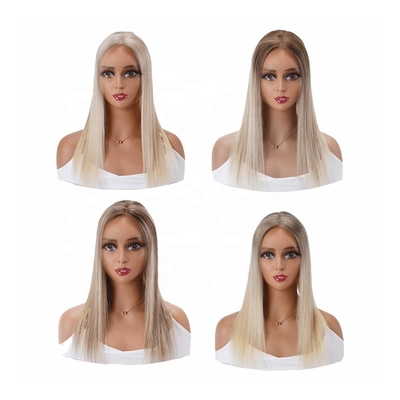Capelli in pu ebrei naturali per donne, finitura in seta, pizzo, fronte biondo europeo, 100-200g