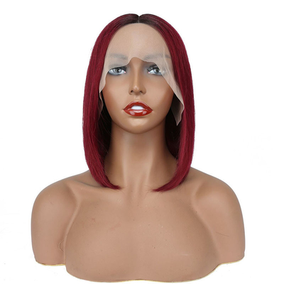 100% capelli umani corto bob riccio dritto pizzico pizzo parrucca anteriore T-parte tessuti brasiliani