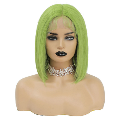 100% capelli umani brasiliani HD pizzo frontale 8A 10A 12A corto bob verde parrucca con pizzo svizzero