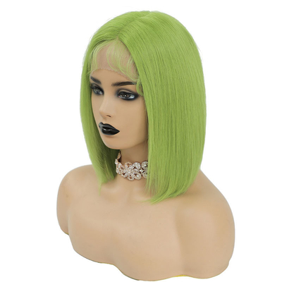 100% capelli umani brasiliani HD pizzo frontale 8A 10A 12A corto bob verde parrucca con pizzo svizzero
