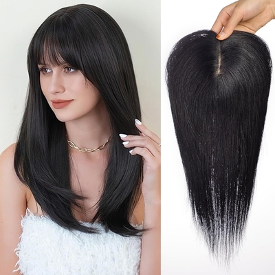 Clip di base di seta in topper 14 pollici 150% densità naturale nero/marrone scuro/marrone mocca