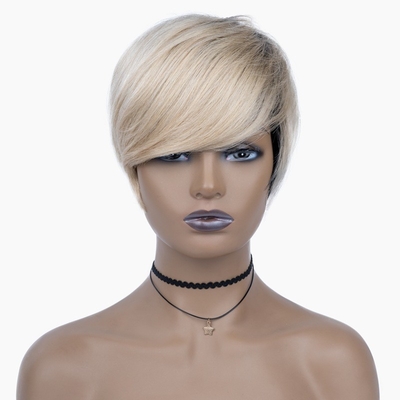 Perrucca per capelli umani T1B 613 di colore biondo Perrucche corte e rette per donne nere