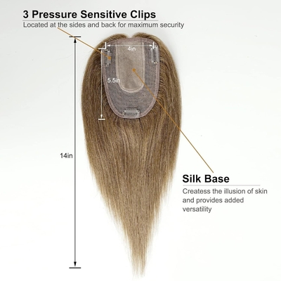 Clip di base di seta in topper 14 pollici 150% densità naturale nero/marrone scuro/marrone mocca