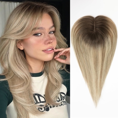 Clip di base di seta in topper 14 pollici 150% densità naturale nero/marrone scuro/marrone mocca