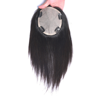 18 pollici naturale europeo reale parte libera base di seta capelli umani clip in topper per donne